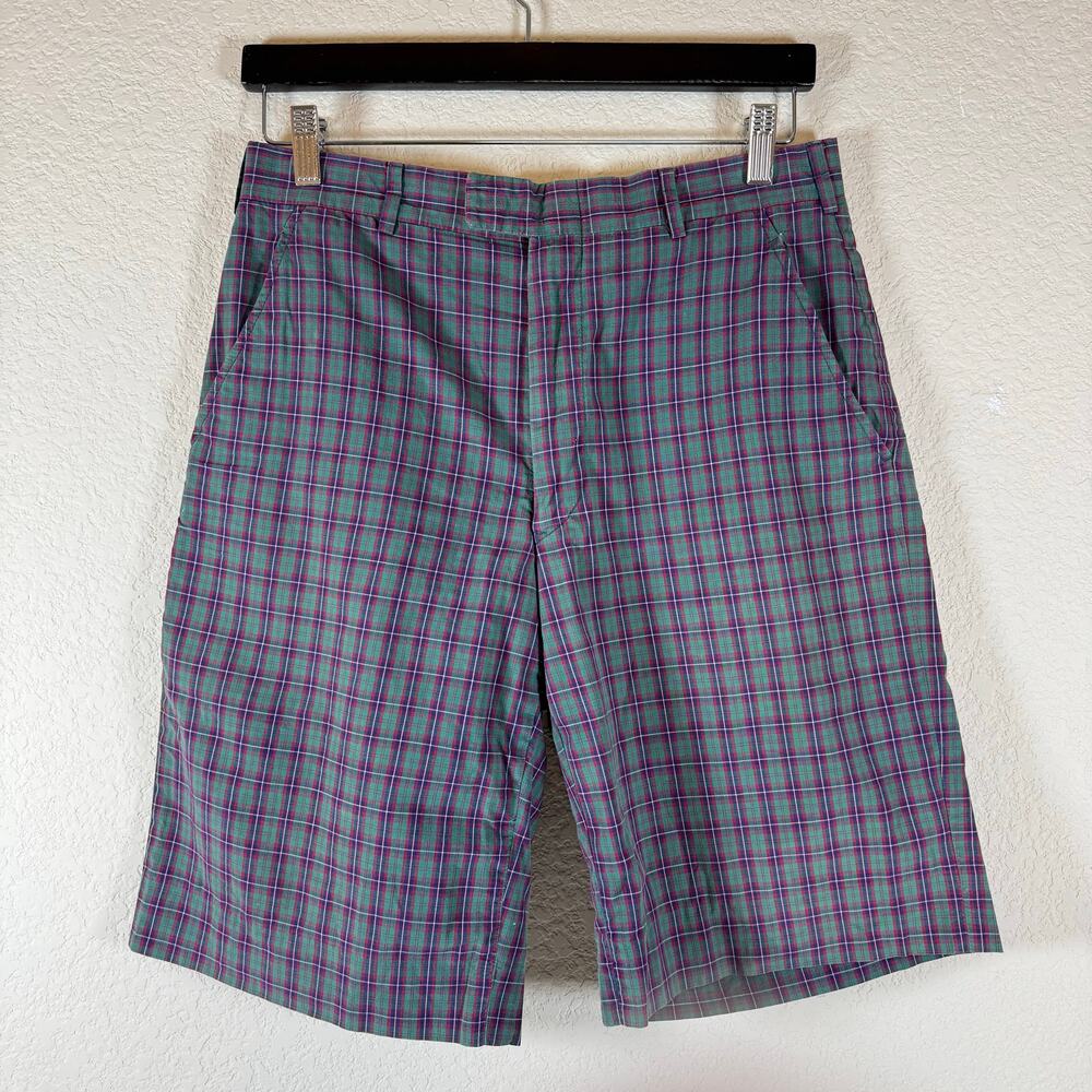 Steven Alan Shorts Mens 31 (Act 30) Plaid Chino Flat Front Cotton Preppy READ